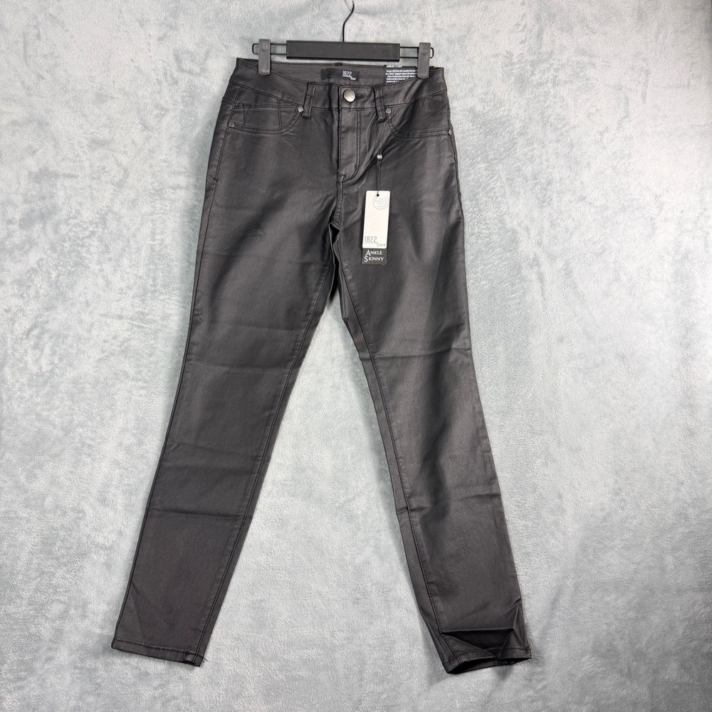 1822 Denim Womens 8 Black Ankle Skinny Coated High Rise Pants Office Siren NWT